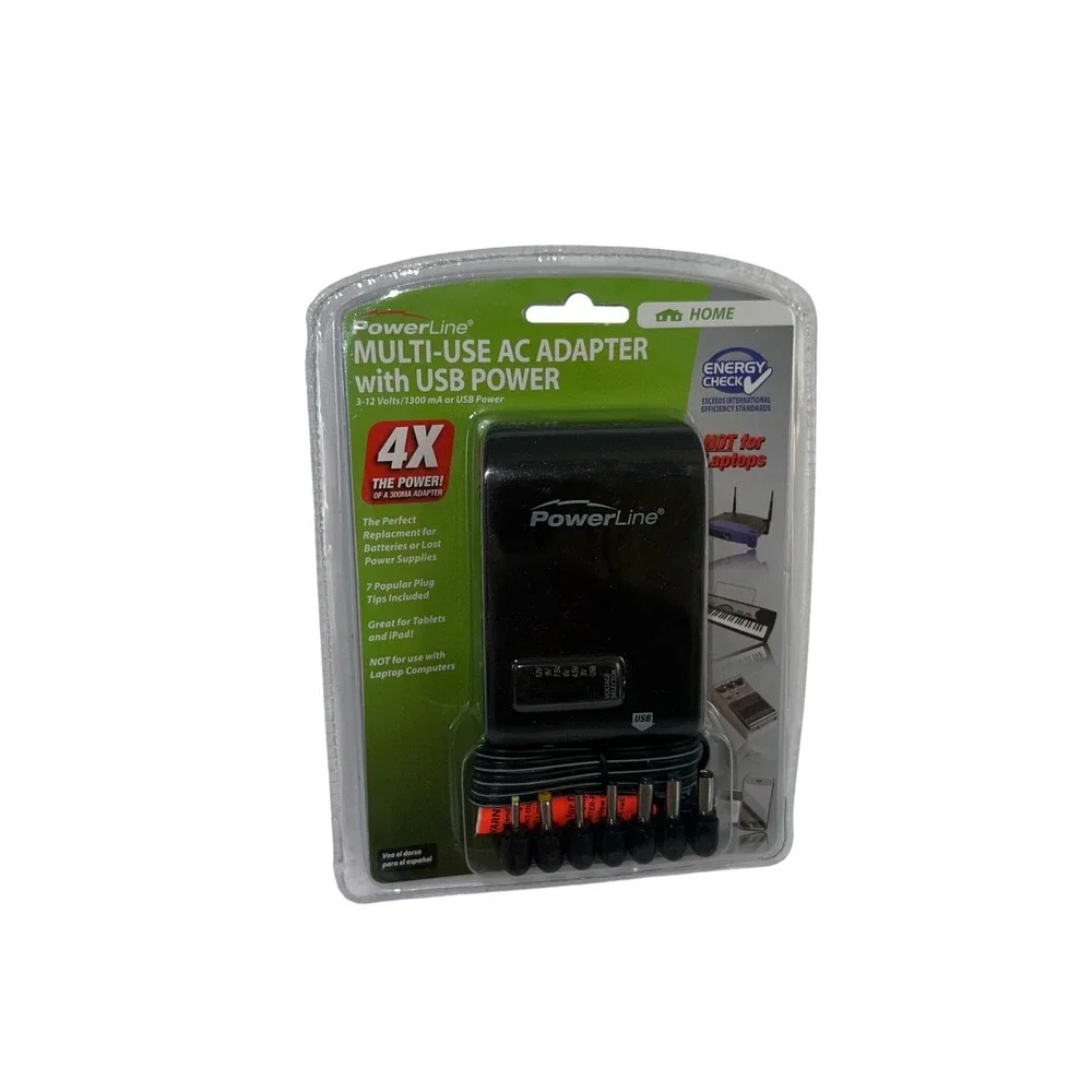 PowerLine Multi-Use AC Adapter with USB Power 3-12V 1300mA 7 Tips Universal